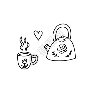 芬兰总统府面条茶壶和热饮杯插画