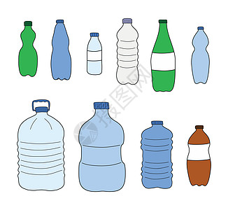手抽塑料瓶套装包裹苏打矿物草图收藏果汁涂鸦黑色回收瓶子图片
