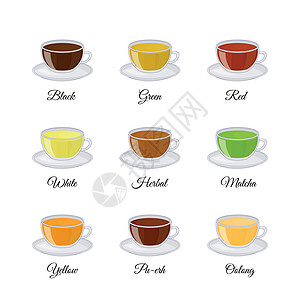 不同种类的茶 包括黑 绿 白 红 红 香草 乌龙图片