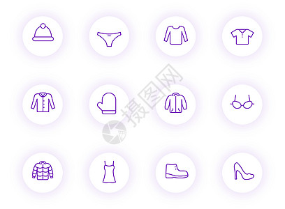衣服紫色轮廓矢量图标上带有紫色阴影的浅色圆形按钮 为 web 移动应用程序 ui 设计和打印设置的衣服图标裤子衣架插图标识外套腰图片