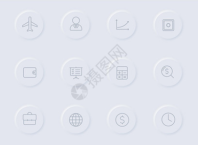 圆形橡胶按钮上的业务灰色矢量图标 为 web 移动应用程序 ui 设计和促销业务测绘术设置的业务图标图表时间阴影图标集服务信息营图片