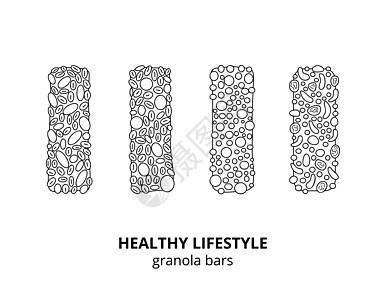 格拉诺拉铁条套装化合物酒吧营养水果碳水手绘燕麦谷物早餐巧克力图片