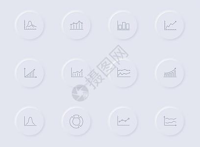 圆形橡胶按钮上的图表灰色矢量图标 为 web 移动应用程序 ui 设计和促销业务测绘术设置的图表图标应用数据酒吧界面推介会信息收图片