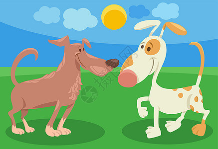 两只有趣的卡通狗 动物漫画人物插图家畜公园爪子微笑小狗设计吉祥物友谊绘画图片