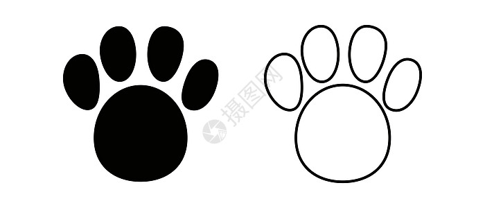 一套爪子图标 狗和猫脚印 矢量图片