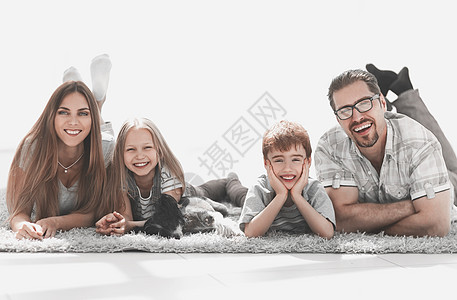 幸福家庭在新公寓中的背景图象女性地毯母亲童年蓝图父亲孩子们广告牌房子抵押图片
