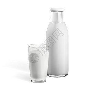 现实的牛奶和奶瓶玻璃 有阴影图片