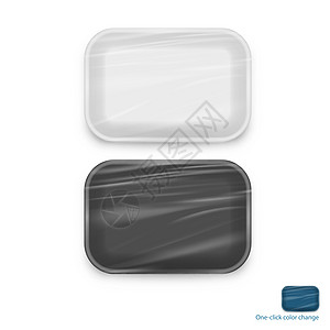 空白色和黑塑料食品托盘集装箱包装袋图片