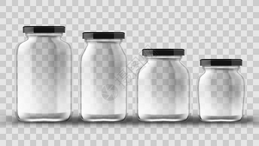 Canning 和保存透明背景的玻璃罐集套件( Glass Jars)图片