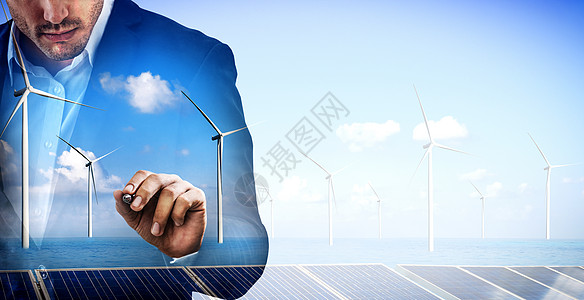 智能工地风力涡轮机双重接触图形界面人士公司太阳发电机光伏太阳能供应建筑科技智能背景