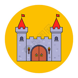 中世纪有一座高塔的石头城堡建筑寺庙历史堡垒卡通片木头据点童话门户网站建筑学图片