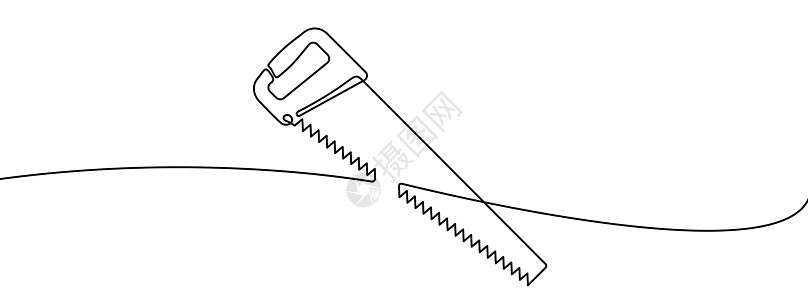 木材钢锯的连续线条绘制 手锯线性图标 手锯连续线图标图片