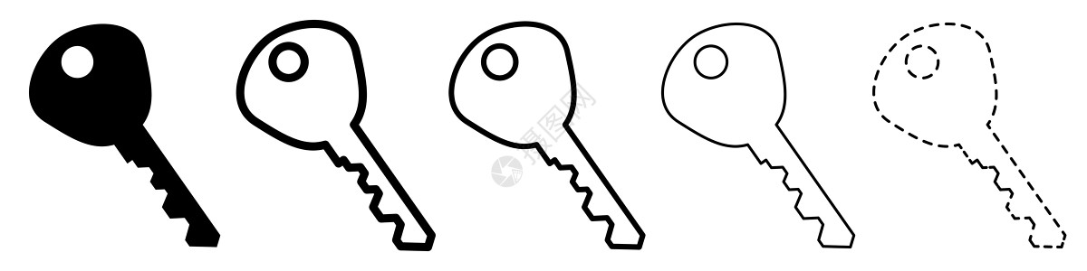 键 一组黑的密钥图标 矢量关键符号代码安全贮存密码秘密挂锁插图关键词按钮房子图片