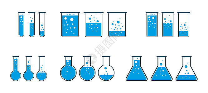 一组测试管图标 矢量说明白色科学医疗实验插图化学品玻璃教育工具药店图片