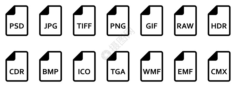 图像文件格式图标 不同图像格式的矢量线性图标集标签文档光盘插图类型文件夹数据电脑网络按钮图片