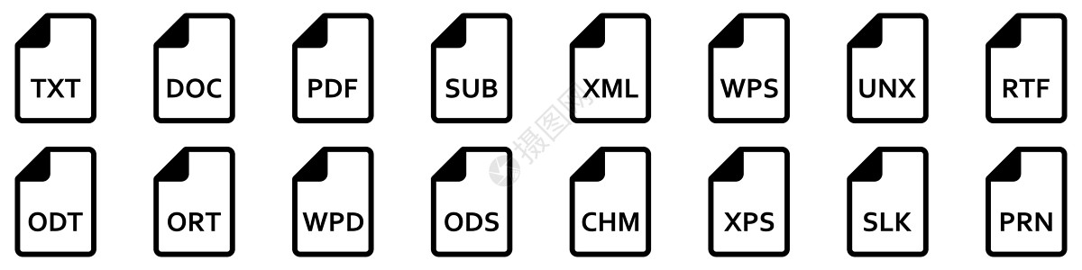 文本文件格式图标 不同文本文档的矢量线性图标集网络黑色电脑标识白色消耗品插图互联网床单公关图片