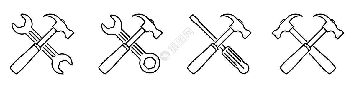 交叉工具图标 锤 扳手和螺丝刀 修理工具图标机械木工工人技术钥匙工作插图金属公用事业建造图片