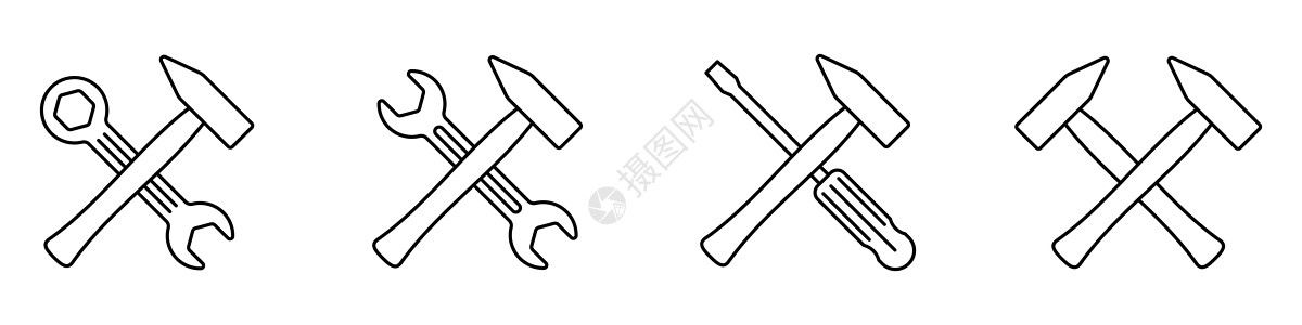 交叉工具图标 锤 扳手和螺丝刀 修理工具图标工人工艺公用事业维修钥匙服务木工插图工作乐器图片