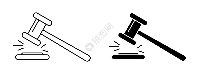 法官锤子图标 矢量木槌图标 一套黑色锤子图标诉讼犯罪投标人标识权威销售法院商业成功文章图片