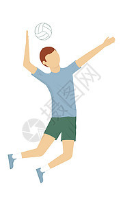 男运动员在打排球 跳跃时投出球的能量图片