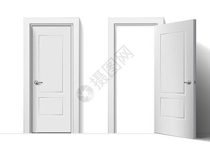 现实开放和封闭的白色进口门入口木头插图锁孔木板房子出口办公室框架建筑学图片