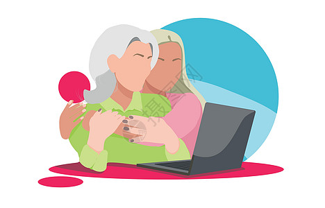 年长妇女的工作是沟通 看录像祖父母在线爷爷漫画会议胸部友谊视频监视器职场图片