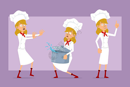 卡通平板厨师烹饪女孩性格矢量组合厨房菜肴快乐女士注意力微笑面包师餐厅酒吧工作图片