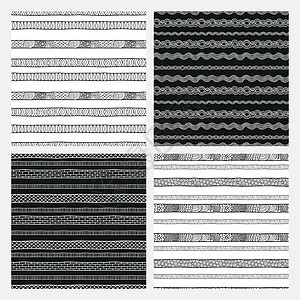 一套黑白模式纺织品织物装饰品绘画包装三角形黑色刷子条纹草图图片