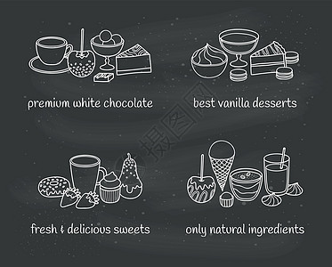 不同组的甜点和甜食饮料巧克力奶油馅饼咖啡咖啡店菜单厨房糕点小吃图片