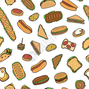 无缝模式 三明治和汉堡包俱乐部午餐横幅包子纺织品面包香肠早餐网络屁股图片