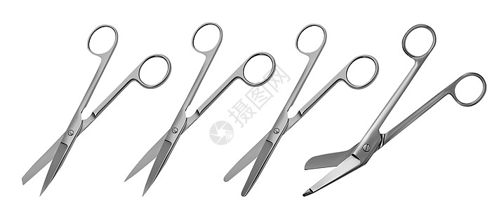 一套外科直线剪刀 有各种刀形和不同用途的外科剪切机曲柄刀具软组织戒指乐器保健金属插图治疗操作图片