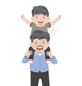 父亲与儿子肩并肩欢乐童年插图幸福肩膀男生父母收藏飞机男性乐趣图片
