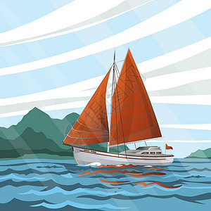 定时海景与漂浮在海浪上的帆船图片