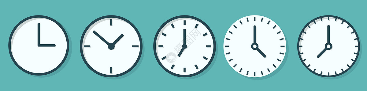 平坦样式的矢量时间和时钟图标图片