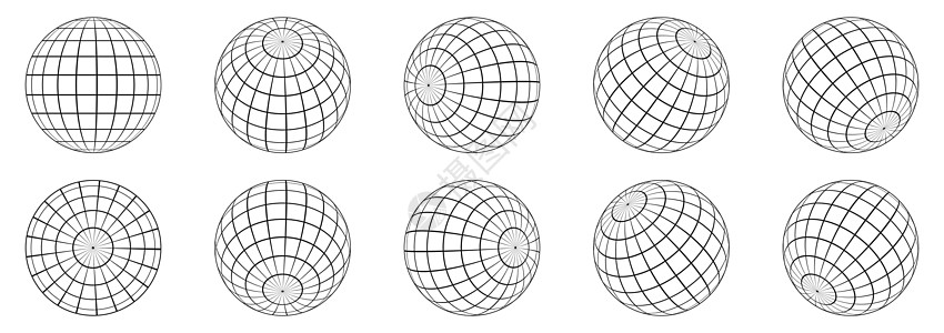 3D球地球 不同角度的线性地球网格赤道圆圈网络团体条纹插图行星线条世界框架图片
