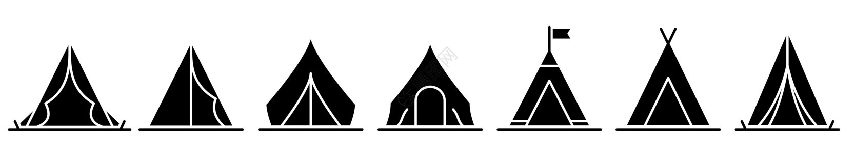 帐篷图标 一组黑色的帐篷图标 露营或旅行图标图片