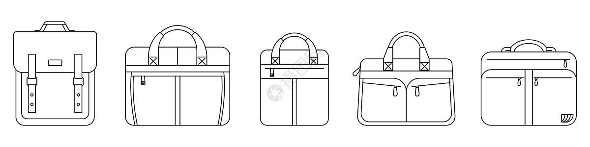 缩略图 一组黑色线性公文包图标 矢量男子袋图片