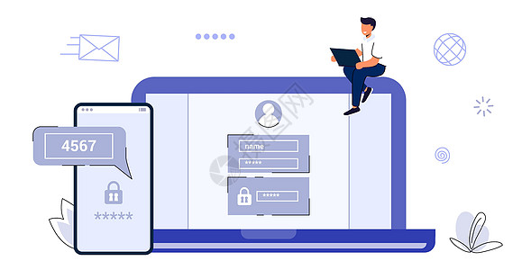 2fa 两个要素认证密码安全通知登录核查代码 IPS卡通片展示手机验证网络鉴别隐私电话电脑技术图片