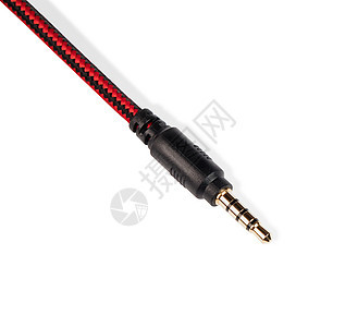 带电缆的音频插头 在白色背景上隔离出口麦克风金属吉他电脑技术电话网络宏观电子产品图片