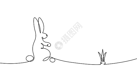 春季设计概念的复活节兔子连续一线绘图小兔子最小时装孔径说明;弹簧设计概念图片
