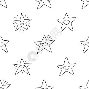 无缝的图案 与涂鸦星星情感绘画微笑孩子快乐打印纺织品白色黑色织物图片