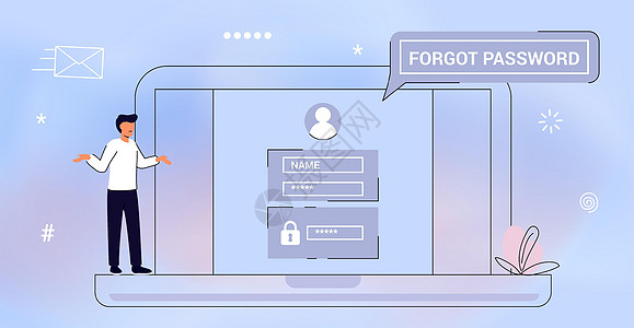 忘记密码密钥账户访问已禁用的密码键盘访问困惑技术用户横幅钥匙插图员工安全电子邮件商业图片
