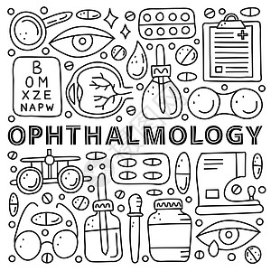 贴有字母和眼科图象的海报刻字乐器药品医院测试近视光仪治疗验光师疾病图片