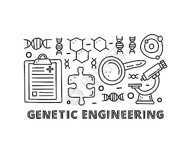 基因卵子一组涂鸦提纲遗传工程图标管子螺旋吸管技术药品实验微生物学注射器基因生物学插画