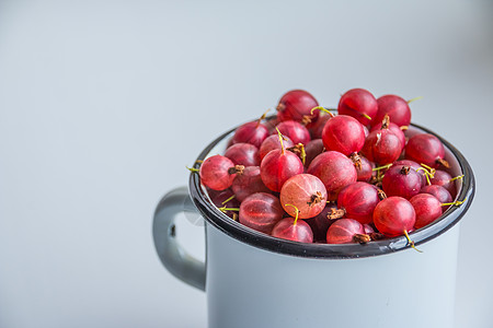 一套有机醋栗水果放在杯子里 在白色背景的红醋栗 甜美多汁的浆果 健康的夏季食品 它们对视力 免疫力 认知能力都有好处收成农业植物图片