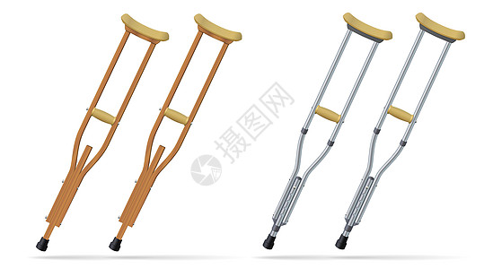 Crutches 医疗上符合现实的物品 腿部受伤者的治疗和康复 病媒木头拼接医院帮助护士保健肌肉假肢金属拐杖图片