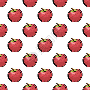 红苹果图片无缝模式 在白色背景上的红苹果 罕见的圆点图案 苹果是一个写实的素描插画