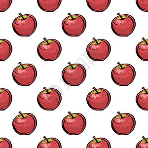 无缝模式 在白色背景上的红苹果 罕见的圆点图案 苹果是一个写实的素描图片