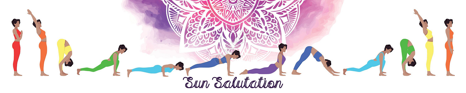 套瑜伽姿势 女性在做日光美化练习插图女士平衡太阳运动体操身体女孩数字力量图片