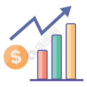 条形图表图标和不断上涨的美元价格箭头 矢量图片